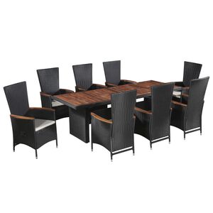 vidaXL Ensemble &agrave; manger d'ext&eacute;rieur 9pcs coussins r&eacute;sine tress&eacute;e noir