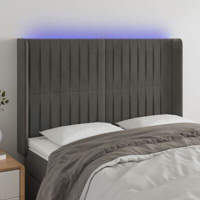 vidaXL Tête de lit à LED Gris foncé 147x16x118/128 cm Velours