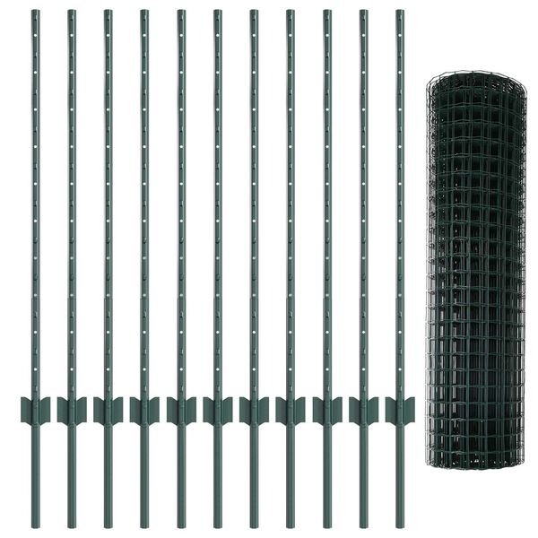 vidaXL Cl&ocirc;ture avec poteau Vert 1 x 25 m Acier