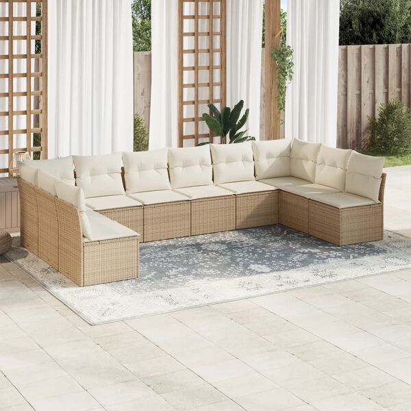 vidaXL Salon de jardin avec coussins 10 pcs beige r&eacute;sine tress&eacute;e