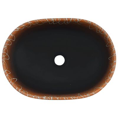 vidaXL Vasque à poser noir et orange ovale 47x33x13 cm céramique