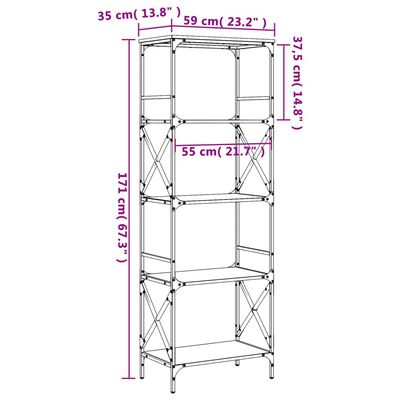 vidaXL Bibliothèque à 5 niveaux chêne fumé 59x35x171 cm