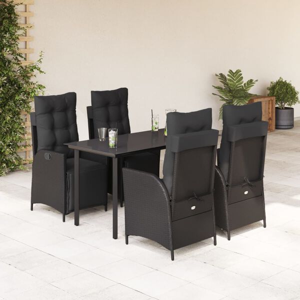 vidaXL Ensemble &agrave; manger de jardin coussins 5pcs Noir R&eacute;sine tress&eacute;e
