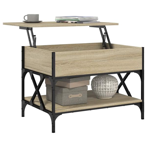 vidaXL Table basse ch&ecirc;ne sonoma 70x50x50 cm bois d'ing&eacute;nierie et m&eacute;tal