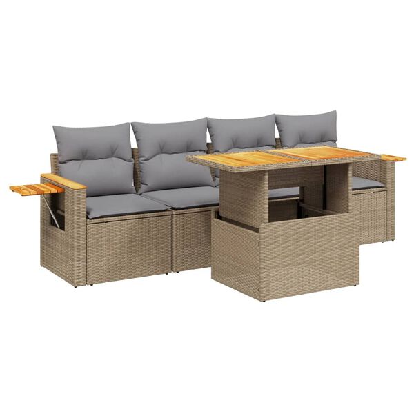 vidaXL Salon de jardin avec coussins 5 pcs beige r&eacute;sine tress&eacute;e