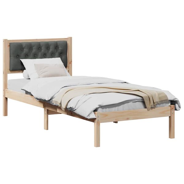 vidaXL Cadre de lit avec t&ecirc;te de lit Gris fonc&eacute; 75 x 190 cm Pin massif