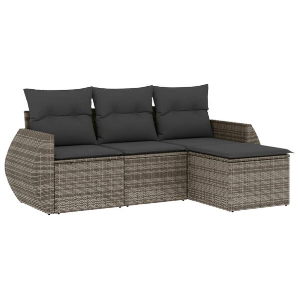 vidaXL Salon de jardin 4 pcs avec coussins gris r&eacute;sine tress&eacute;e