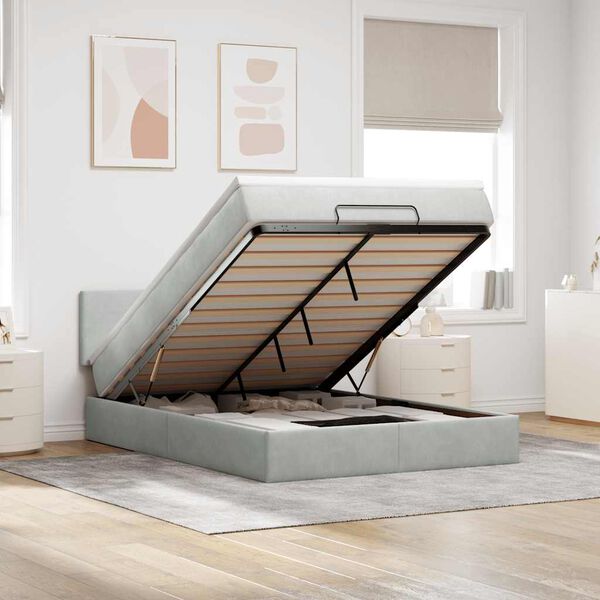 vidaXL Cadre de lit ottoman et matelas gris clair 140x190 velours
