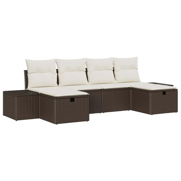 vidaXL Ensemble de canap&eacute; de jardin 6 pcs Marron polyrotin