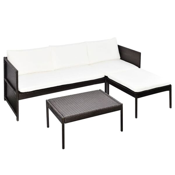 vidaXL Salon de jardin 3 pcs avec coussins r&eacute;sine tress&eacute;e marron