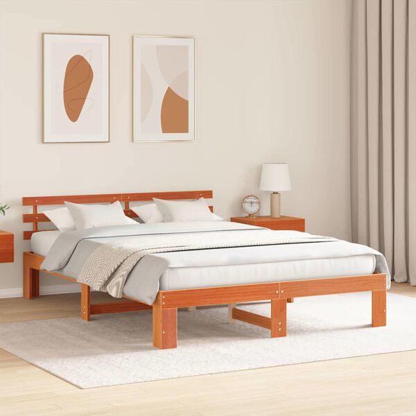 vidaXL Cadre de lit avec t&ecirc;te de lit Brun cire 140 x 200 cm Pin massif