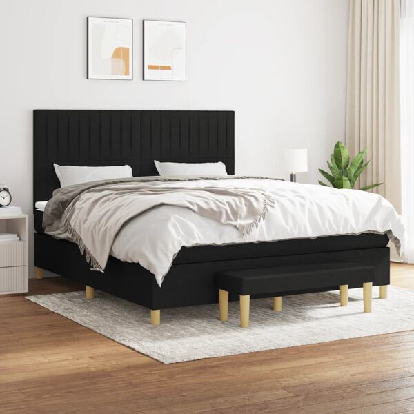 vidaXL Sommier &agrave; lattes de lit avec matelas Noir 180x200 cm Tissu