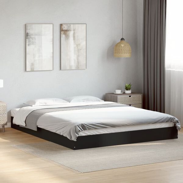 vidaXL Cadre de lit sans matelas noir 150x200 cm bois d'ing&eacute;nierie
