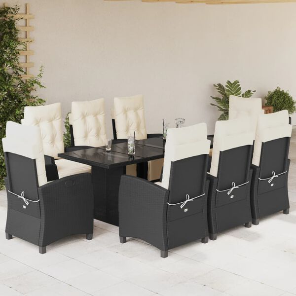vidaXL Ensemble &agrave; manger de jardin 9pcs coussins noir r&eacute;sine tress&eacute;e