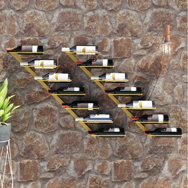 vidaXL Casier &agrave; vin mural pour 7 bouteilles 2 pcs Dor&eacute; M&eacute;tal