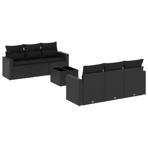 vidaXL Salon de jardin 7 pcs avec coussins noir r&eacute;sine tress&eacute;e