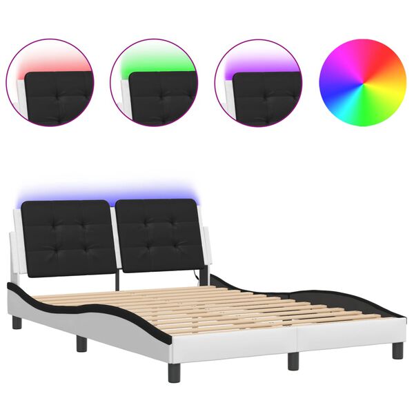 vidaXL Cadre de lit avec LED sans matelas Zadar blanc et noir 140x190 cm