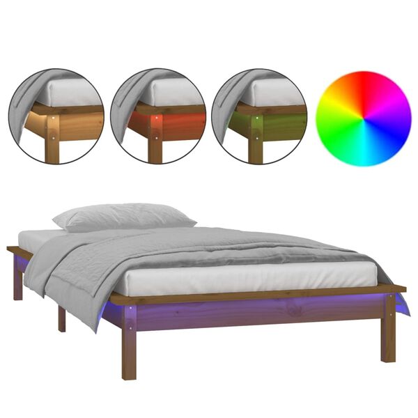 vidaXL Cadre de lit à LED sans matelas 90x190 cm bois massif