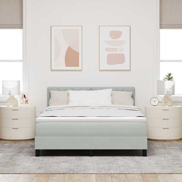 vidaXL Lit &agrave; ressort LED avec matelas Gris clair 140 x 190 cm Velours