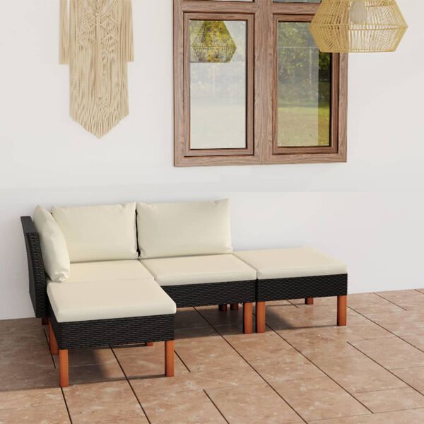 vidaXL Salon de jardin 4 pcs avec coussins R&eacute;sine tress&eacute;e Noir