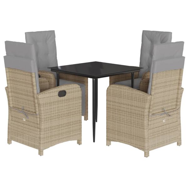vidaXL Ensemble &agrave; manger de jardin avec coussins 5pcs Beige poly rotin