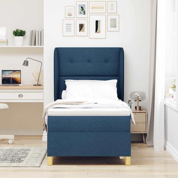 vidaXL Lit &agrave; ressorts avec matelas gris fonc&eacute; 90x190 cm Bleu tissu