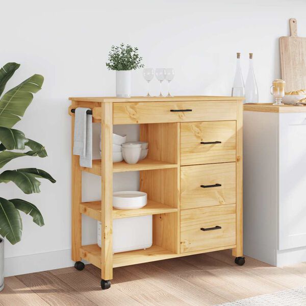 vidaXL Chariot de cuisine MONZA 84x40x88,5 cm bois massif de pin