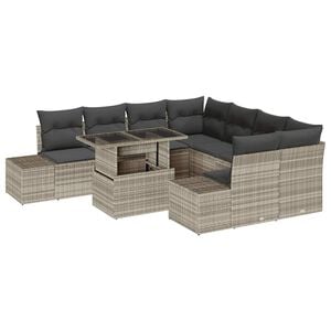vidaXL Ensemble de canap&eacute; de jardin 9 pc Gris clair polyrotin