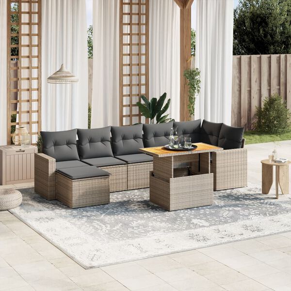 vidaXL Salon de jardin 8 pcs avec coussins gris r&eacute;sine tress&eacute;e