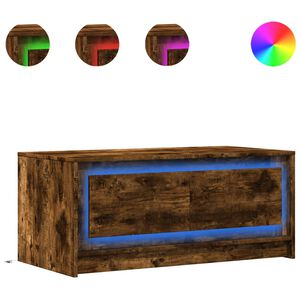 vidaXL Table basse avec lumi&egrave;res LED ch&ecirc;ne fum&eacute; ois d'ing&eacute;nierie