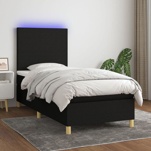 vidaXL Sommier &agrave; lattes de lit avec matelas et LED Noir 80x200cm Tissu