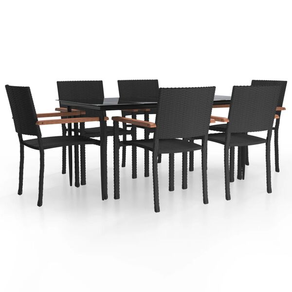 vidaXL Ensemble &agrave; manger de jardin 7 pcs Noir R&eacute;sine tress&eacute;e