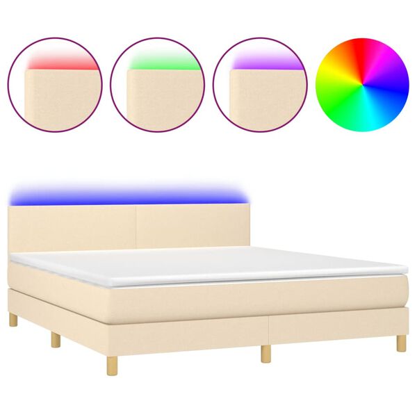 vidaXL Sommier &agrave; lattes de lit avec matelas LED Cr&egrave;me 180x200 cm Tissu