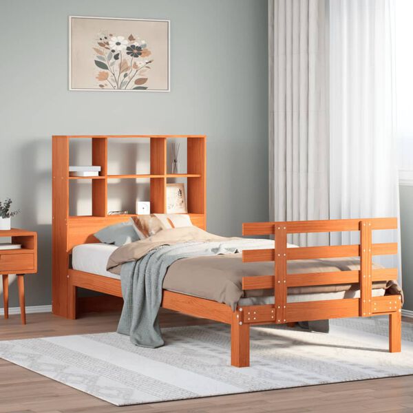 vidaXL Lit biblioth&egrave;que sans matelas cire marron 75x190 cm pin massif