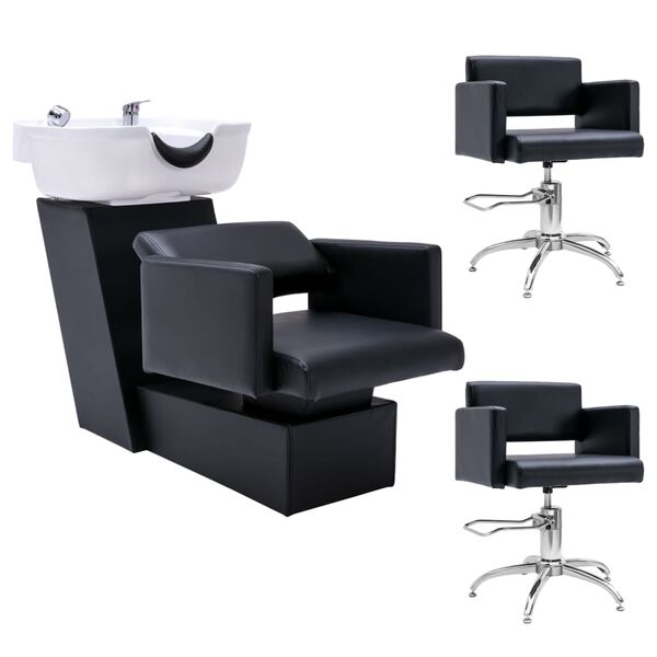 vidaXL Unit&eacute; de rin&ccedil;age de shampoing avec chaises de salon Similicuir
