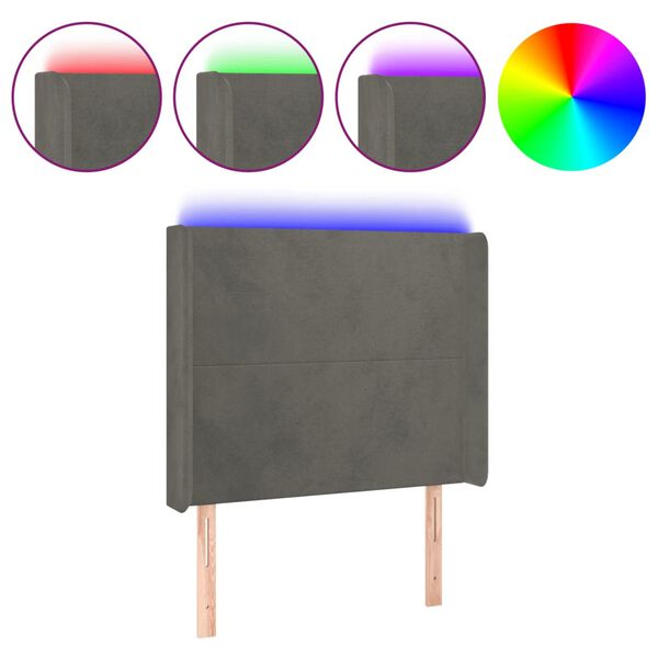 vidaXL T&ecirc;te de lit &agrave; LED Gris fonc&eacute; 83x16x118/128 cm Velours