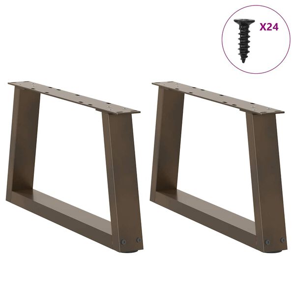 vidaXL Pieds de table basse en forme de V, 2 pi&egrave;ces, acier naturel, 70 x (30-31,3) cm