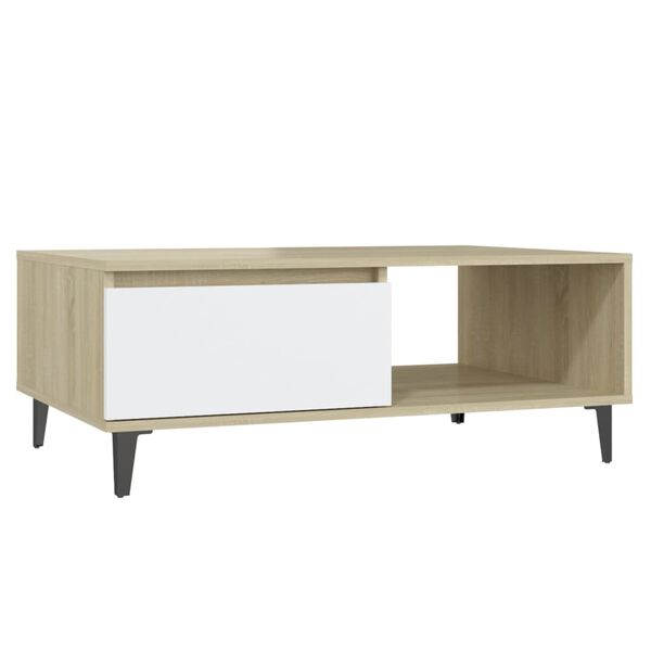 vidaXL Table basse blanc et ch&ecirc;ne sonoma 90x60x35 cm bois d'ing&eacute;nierie