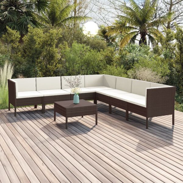 vidaXL Salon de jardin 8 pcs avec coussins r&eacute;sine tress&eacute;e marron