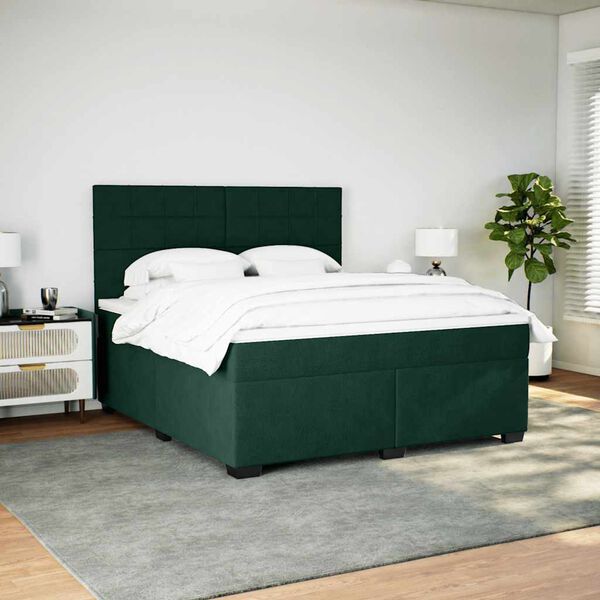 vidaXL Sommier &agrave; lattes de lit et matelas Vert fonc&eacute; 180x200cm Velours