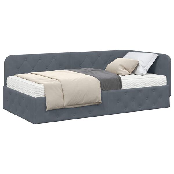 vidaXL Cadre de lit d'angle Gris fonc&eacute; 90 x 190 cm Velours