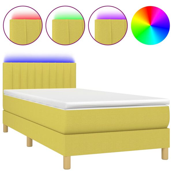 vidaXL Sommier &agrave; lattes de lit avec matelas et LED Vert 90x190cm Tissu