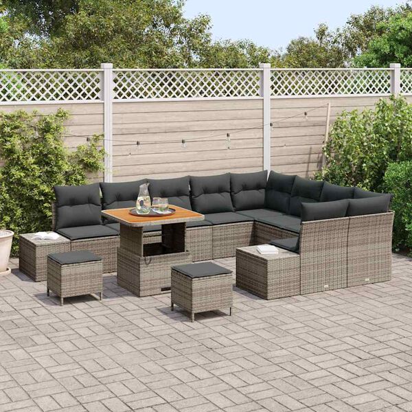 vidaXL Ensemble de canap&eacute; de jardin 12 pcs Gris Poly rotin