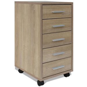 vidaXL Caisson &agrave; tiroir de bureau avec roulettes 5 tiroirs Ch&ecirc;ne