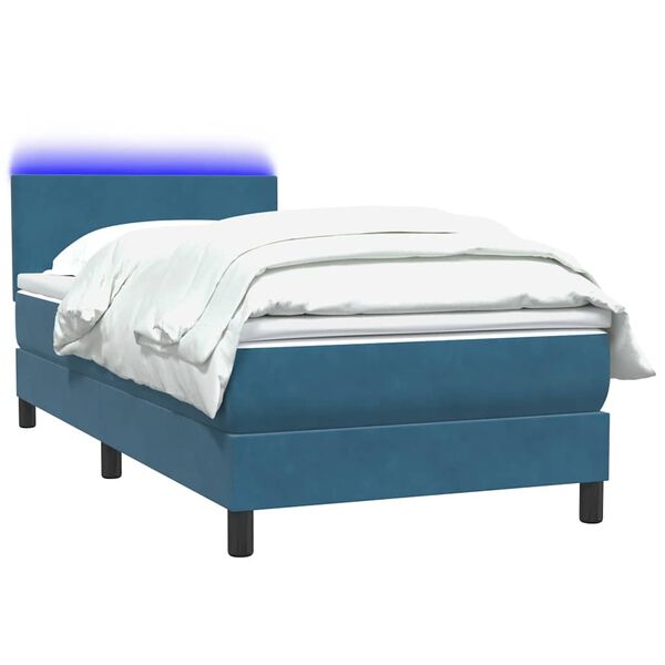 vidaXL Sommier &agrave; lattes de lit et matelas et LED bleu fonc&eacute; 100x220cm velours