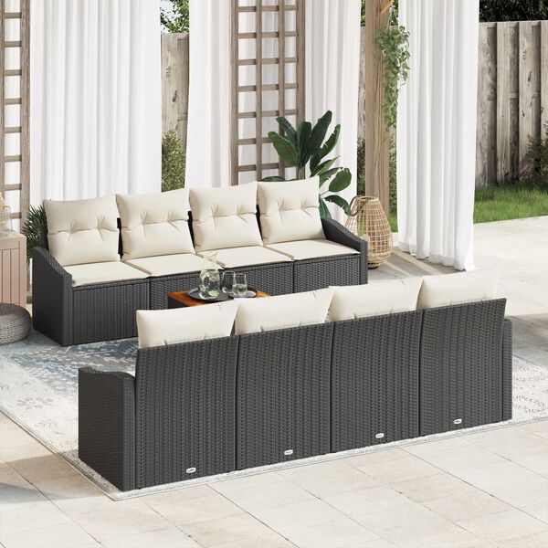 vidaXL Ensemble de canap&eacute; de jardin 9 pcs Noir et Cr&egrave;me polyrotin