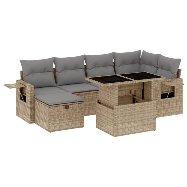 vidaXL Salon de jardin avec coussins 7 pcs beige r&eacute;sine tress&eacute;e