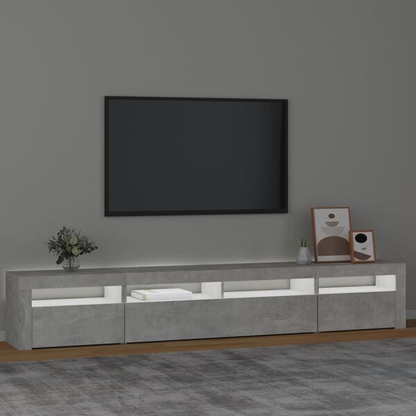 vidaXL Meuble TV avec lumières LED Gris béton 240x35x40 cm