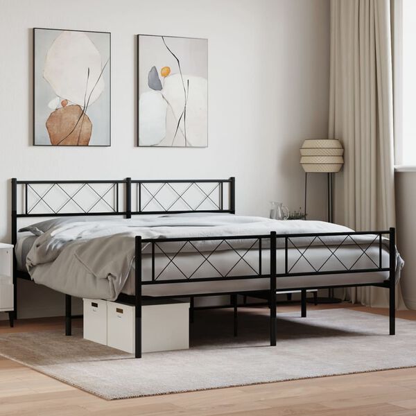 vidaXL Cadre de lit m&eacute;tal sans matelas avec pied de lit noir 160x200cm