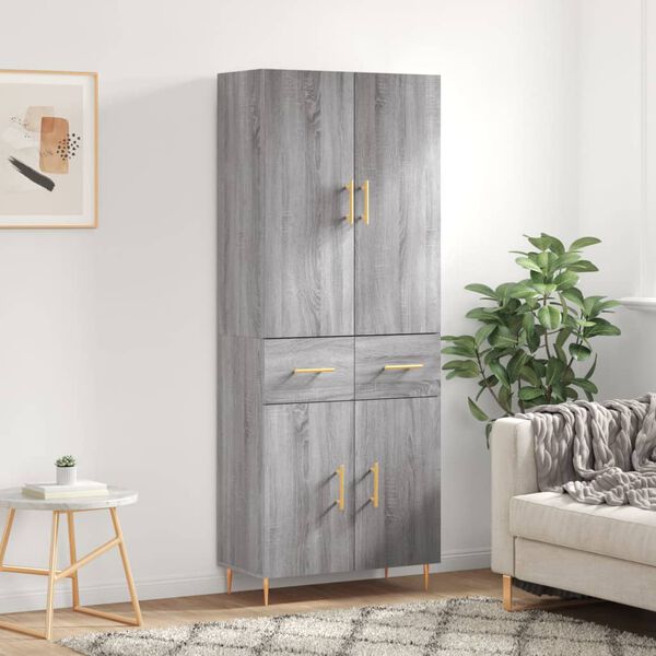 vidaXL Buffet haut Sonoma gris 69,5x34x180 cm Bois d'ing&eacute;nierie